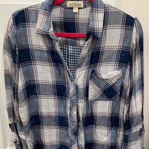 Cloth & Stone Blue and White Flannel, Size: Small